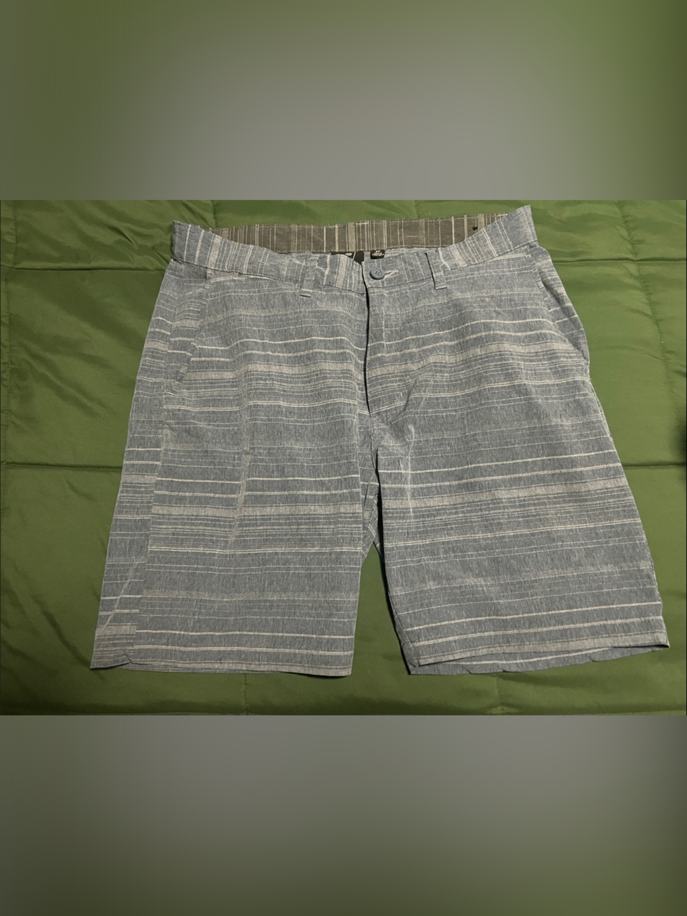 burnside Light Blue and White Striped Flat Front Shorts